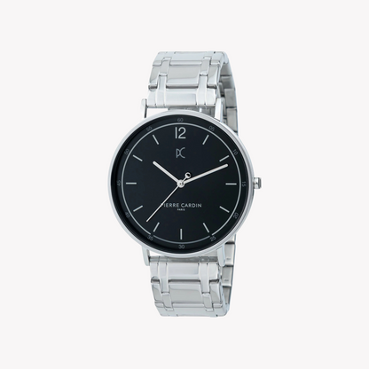Pierre Cardin Men's Silver Stainless Steel Watch, Black Dial | Cbn.3013