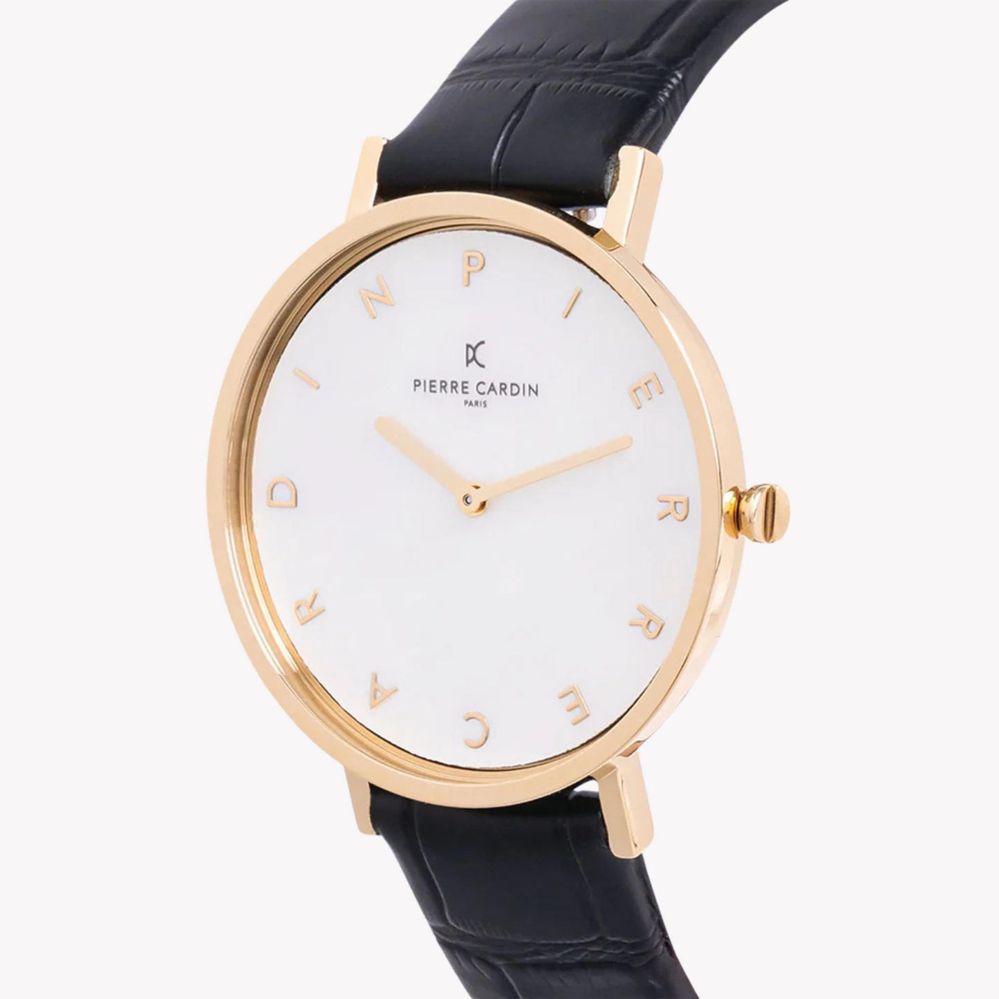 Pierre Cardin Women's Gold Metal Watch, Black Leather | Cbv.1129