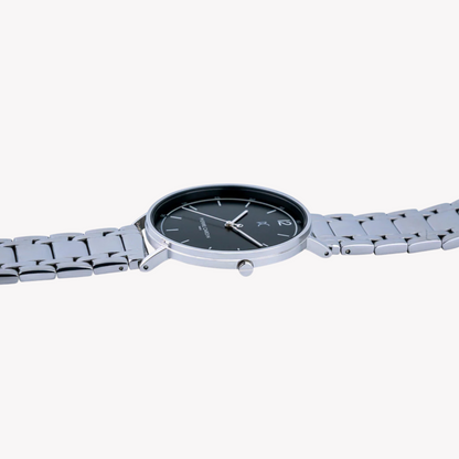 Pierre Cardin Men's Silver Stainless Steel Watch, Black Dial | Cbn.3013