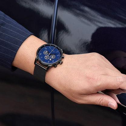 Trnda Men's Black Stainless Steel Watch, Dark Blue Dial | Tr43mbl