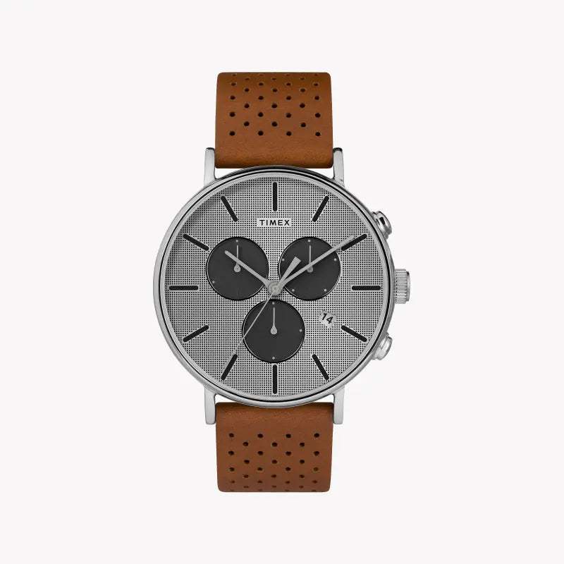 Timex Men's Brass Watch, Silver Dial & Tan Leather Band | Tw2r79900