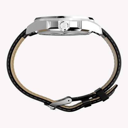 TIMEX Men's Silver-Tone Steel, Black Leather | TW2Y20600