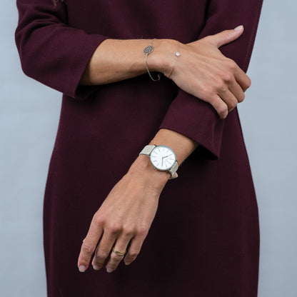 Pierre Cardin Women's Silver Leather Watch, White Dial | Cbv.1115